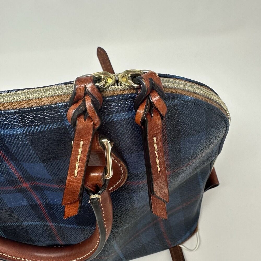 Dooney & Bourke Tiverton Plaid Zip Zip Satchel Navy Blue Shoulder Strap READ - Picture 10 of 16